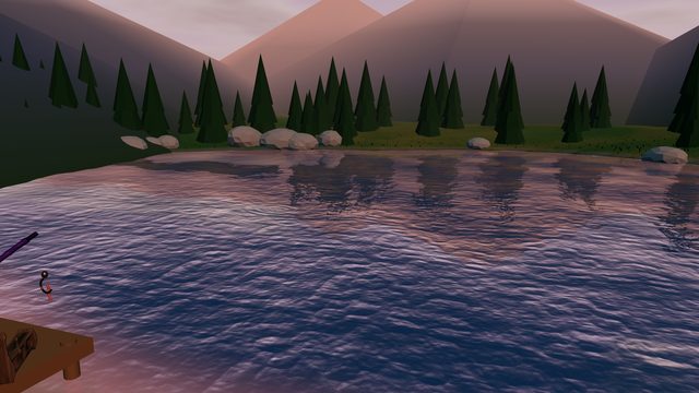 Clearwater Lake at dusk, with the pines reflected in the water