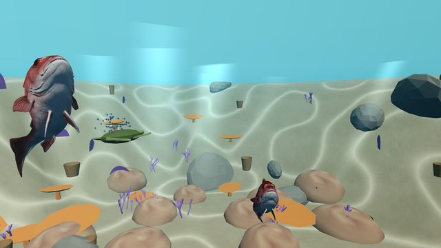 Reef fish over the coral and sand of Sunspire Reef