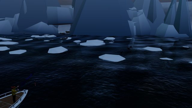 A boat among ice floes below the cliffs of Frostbite Fjord